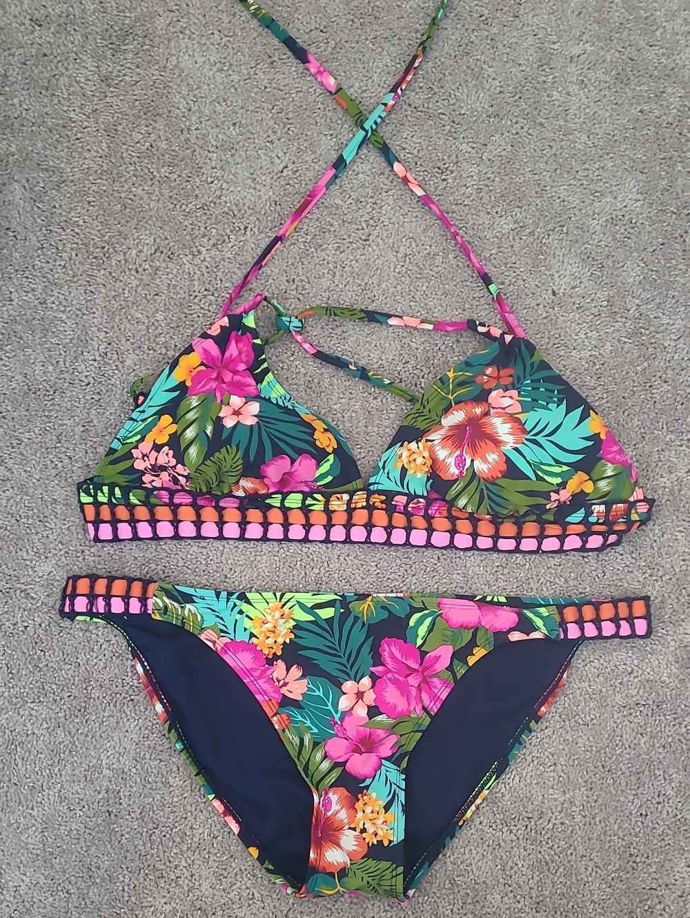 XL Xhilaration Tropical Floral Bikini Set - Pink & Green